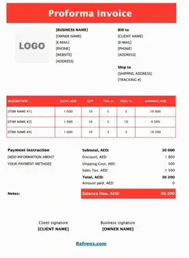Proforma Invoice for Export