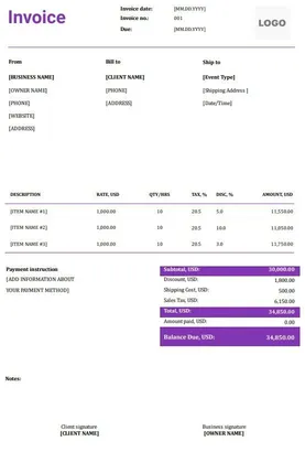 Catering Invoice Template