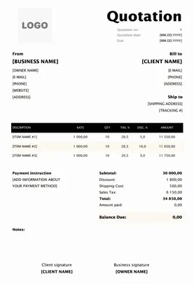 GST quotation format in Excel