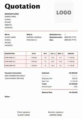 Construction Quotation Format Design in Excel