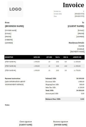 FREE Handyman Invoice Templates (Word, Excel, PDF)