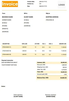 Social Media Invoice Template