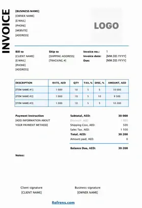 Car rental invoice template