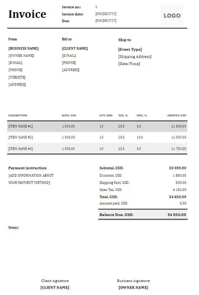 Catering Invoice Template