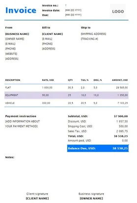 Interior Design Invoice Template