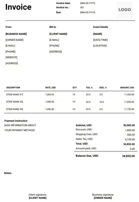 Musician Invoice Template