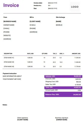 Roofing Invoice Template