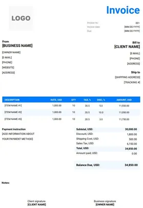 Web Developer Invoice Template