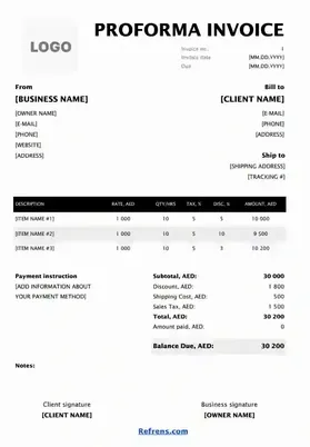Proforma Invoice Sample Excel