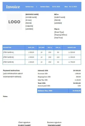 Catering Invoice Template