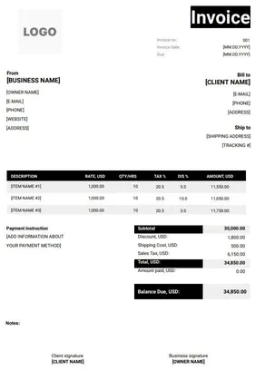 Graphic Design Invoice Template