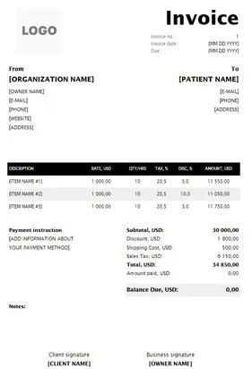 Interior Design Invoice Template