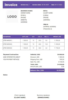 Landscaping Invoice Template