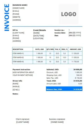 Musician Invoice Template