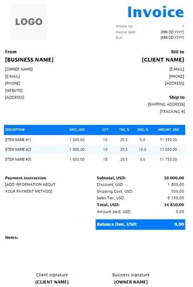 Service Invoice Template