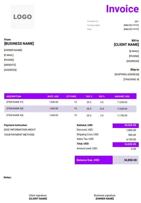 Social Media Invoice Template