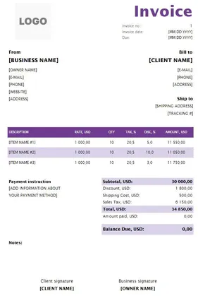 Web Developer Invoice Template