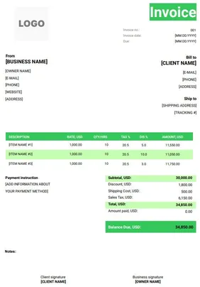 Content Writer Invoice Template