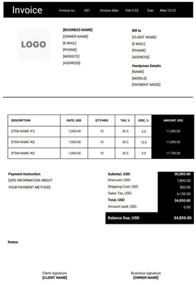 Handyman Invoice Template