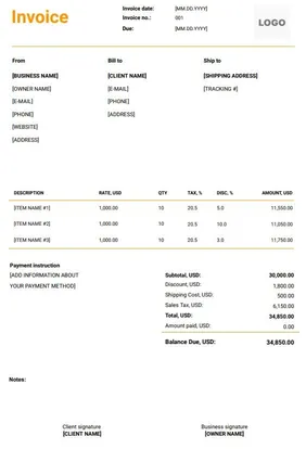 Interior Design Invoice Template