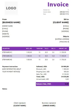 Plumbing Invoice Template