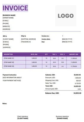 Service Invoice Template