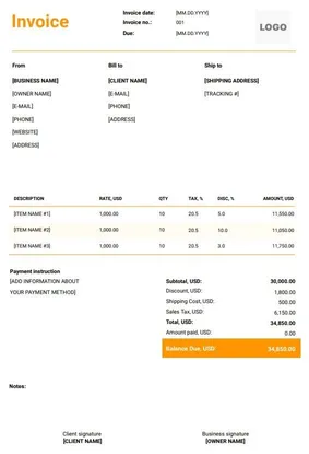 Cleaning Invoice Template