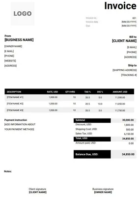 Digital Marketing Invoice Template