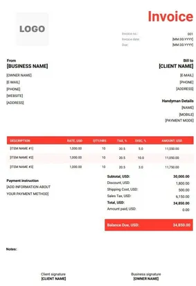 Handyman Invoice Template