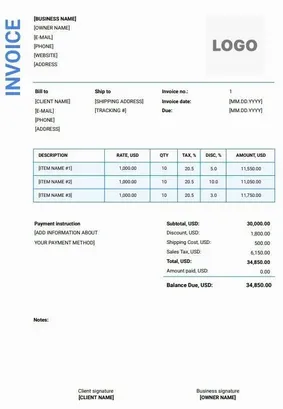 Printable Invoice Template Word