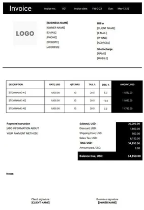 Roofing Invoice Template