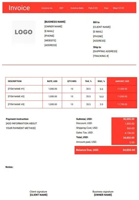 Social Media Invoice Template