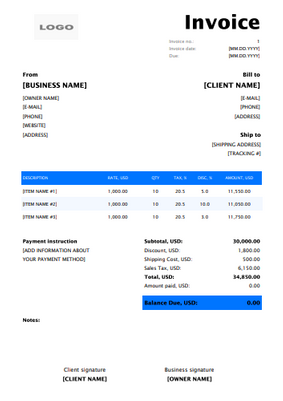 Free Tax Invoice Templates (Word, Excel, PDF)