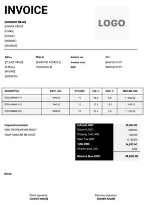 Cleaning Invoice Template