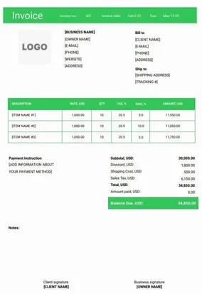 Printable Invoice Template Word