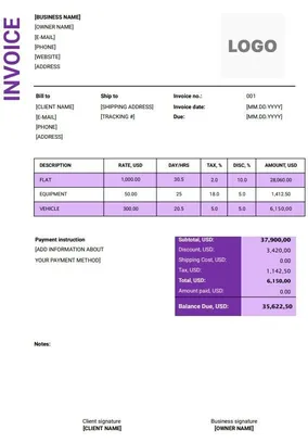 Rental Invoice Templates