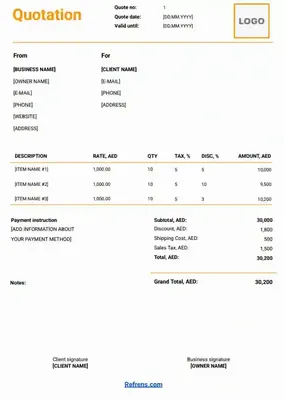 Service Quotation Template Word