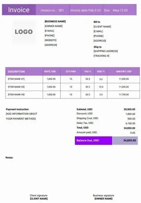 Freelance Invoice Template Word