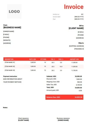 Service Invoice Template