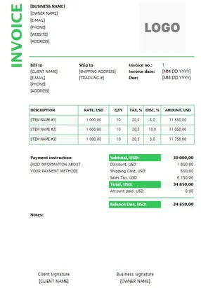 Interior Design Invoice Template