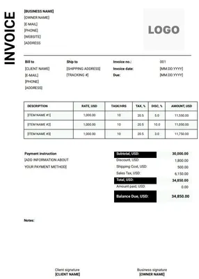 Interior Design Invoice Template