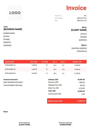 Interior Design Invoice Template