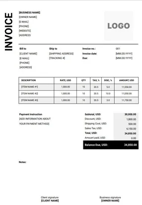 Plumbing Invoice Template