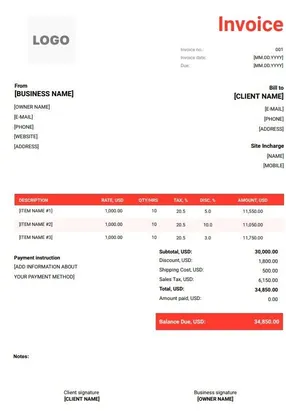 Roofing Invoice Template