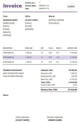 Service Invoice Template