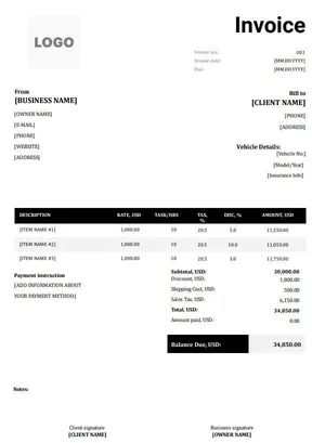 Auto Repair Invoice Template