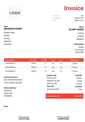 Musician Invoice Template