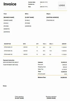Invoice Format in Word
