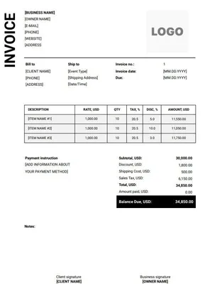 Catering Invoice Template