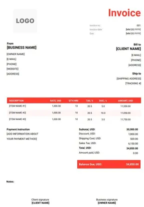 Plumbing Invoice Template